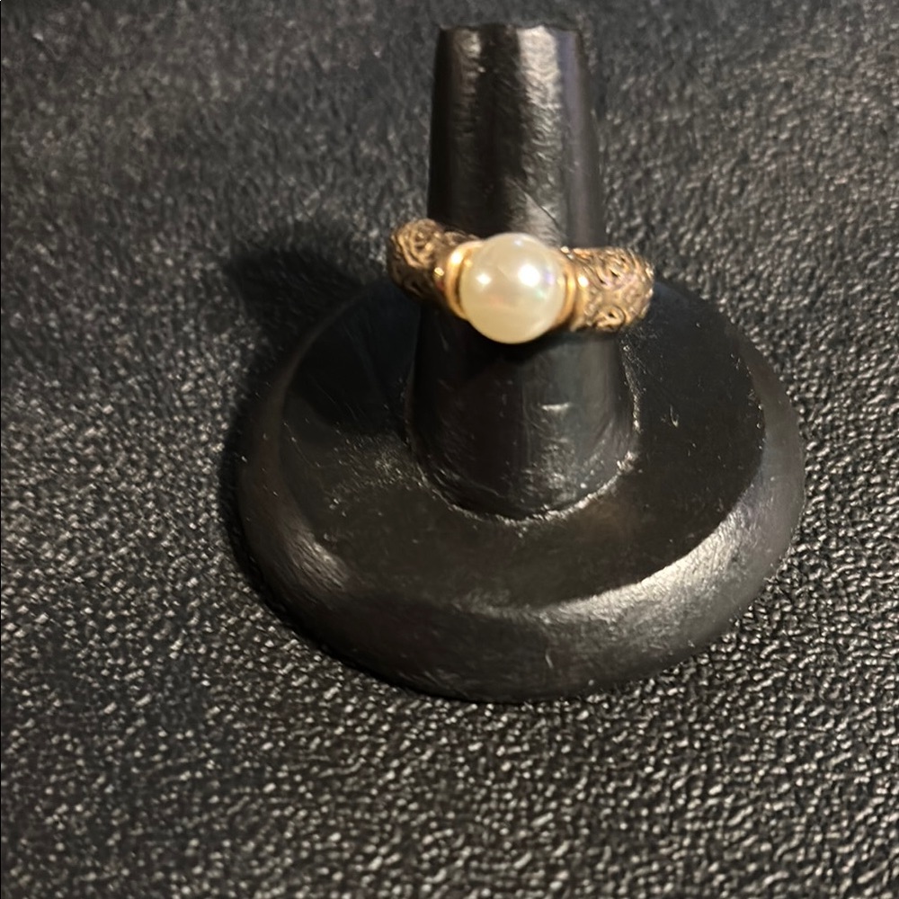 Gold and White Pearl Ring with Vintage Detailing.  Stamped .925  Size 7.